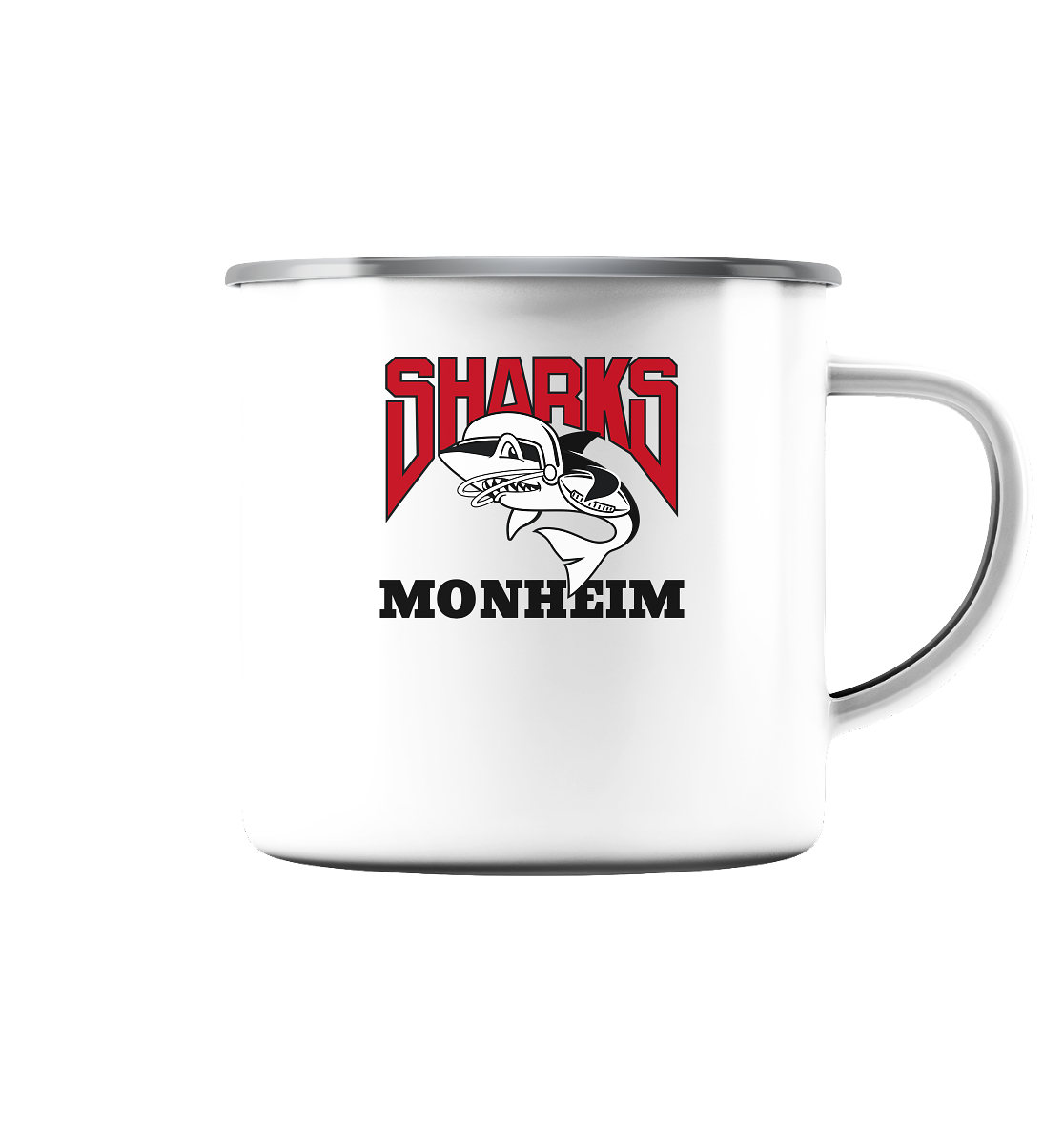 Monheim Sharks - Emaille Tasse (Silber) - Amfoo Shop