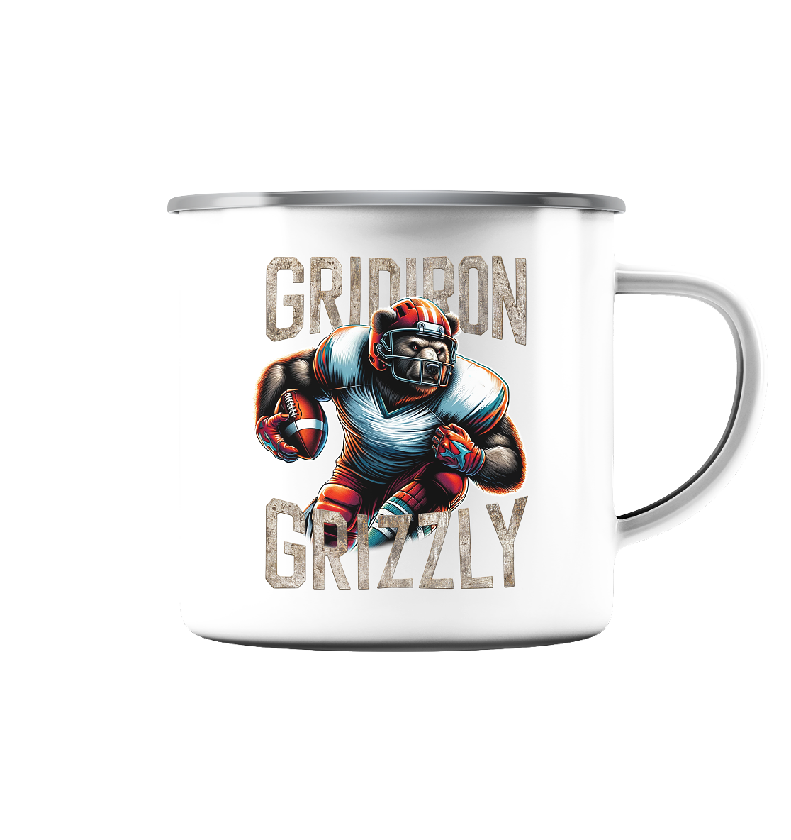 Gridiron Grizzly - Emaille Tasse (Silber) - Amfoo Shop