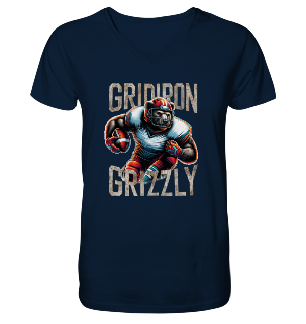 Gridiron Grizzly - Mens Organic V-Neck Shirt - Amfoo Shop