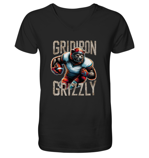 Gridiron Grizzly - Mens Organic V-Neck Shirt - Amfoo Shop