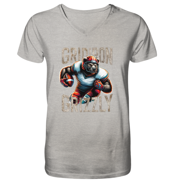 Gridiron Grizzly - Mens Organic V-Neck Shirt - Amfoo Shop