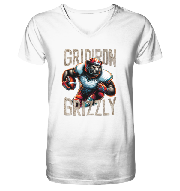 Gridiron Grizzly - Mens Organic V-Neck Shirt - Amfoo Shop