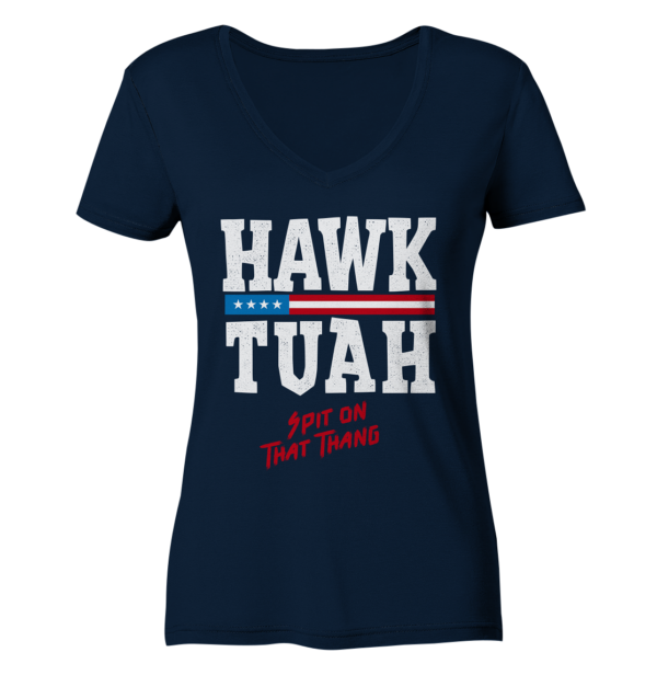 Hawk Tuah White - Ladies V-Neck Shirt - Amfoo Shop