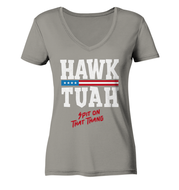 Hawk Tuah White - Ladies V-Neck Shirt - Amfoo Shop