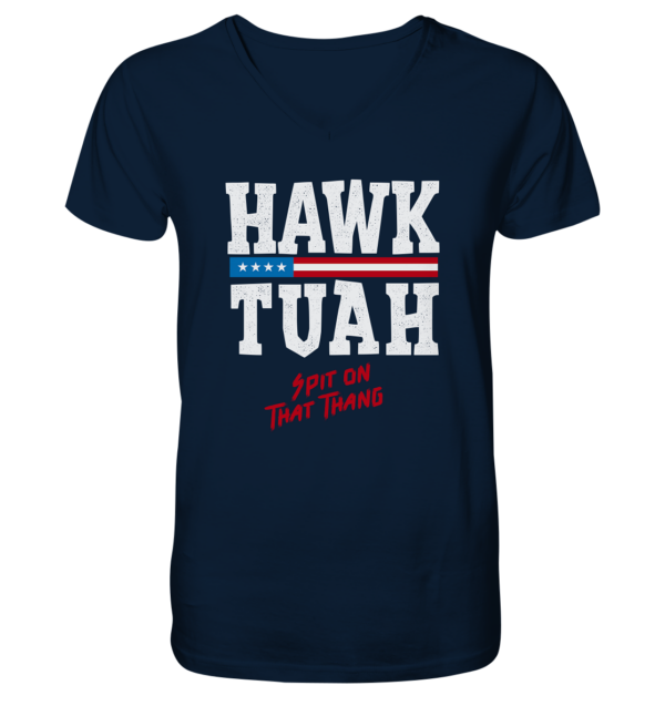 Hawk Tuah White - Mens Organic V-Neck Shirt - Amfoo Shop