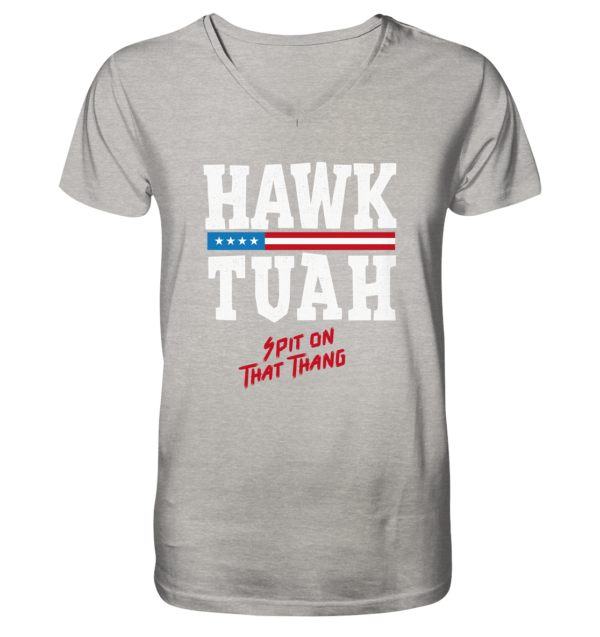 Hawk Tuah White - Mens Organic V-Neck Shirt - Amfoo Shop